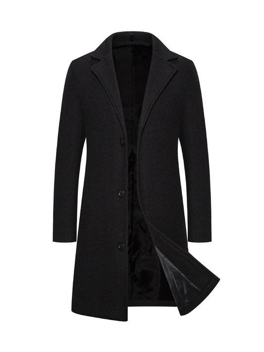 Men's Slim-Fit Woolen Coat - Stylish Mid-Length Trench with Lapel Collar - Buy Center