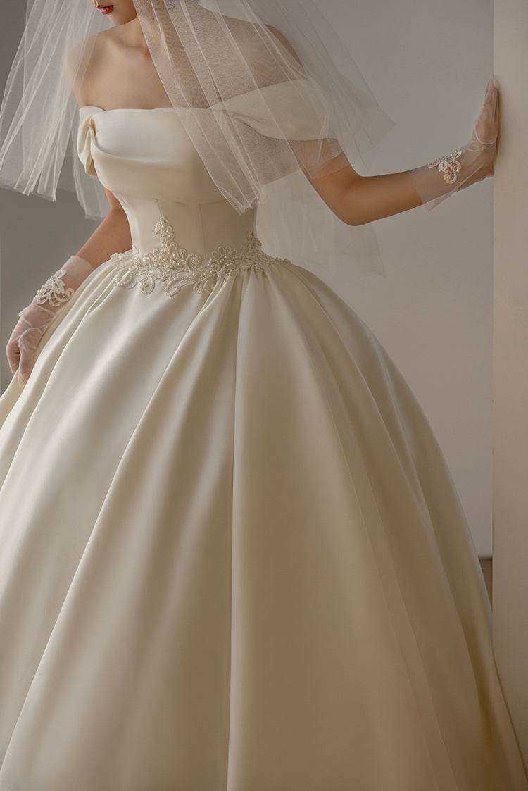 Women's Satin Off-Shoulder Wedding Dress - Retro Fashion Trend 2025 - Buy Center