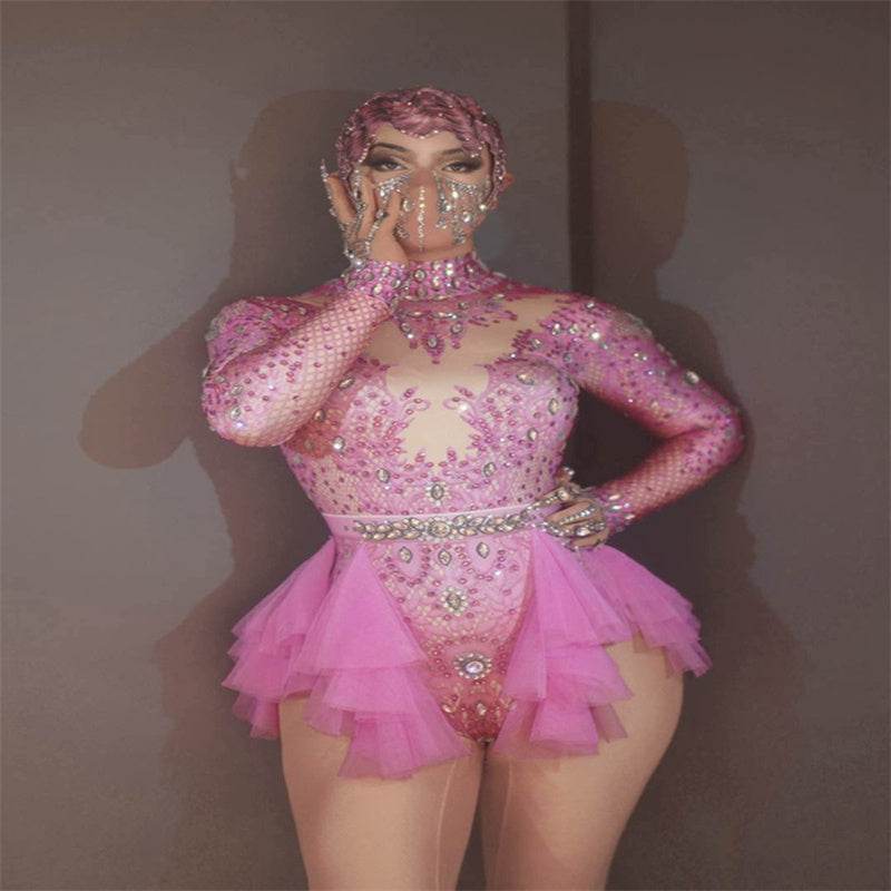 Dance Sexy Shiny Rhinestone Mesh Jumpsuit - Perfect Stage Costume for Women - Buy Center