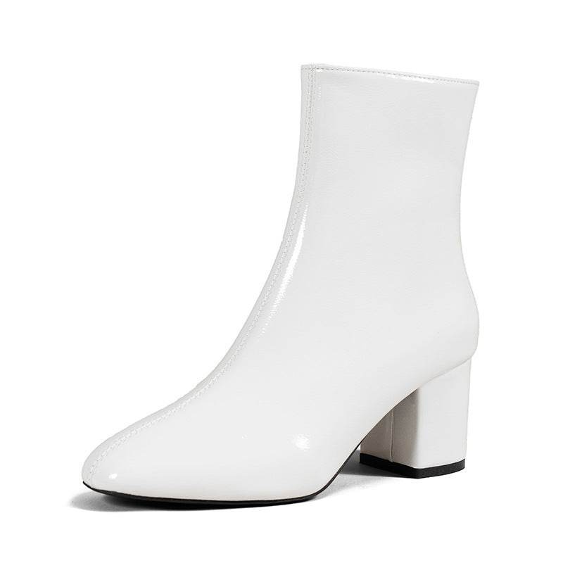 Women's High Heel Boots - Stylish Chunky Square Toe, Side Zipper Design - Buy Center