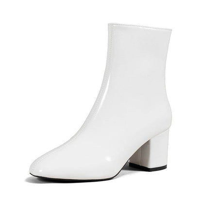 Women's High Heel Boots - Stylish Chunky Square Toe, Side Zipper Design - Buy Center