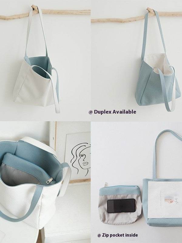 Stylish Contrast Color Tote Bag - Double-Sided PU Design for Modern Fashion - Buy Center
