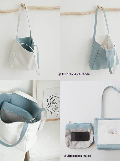 Stylish Contrast Color Tote Bag - Double-Sided PU Design for Modern Fashion - Buy Center