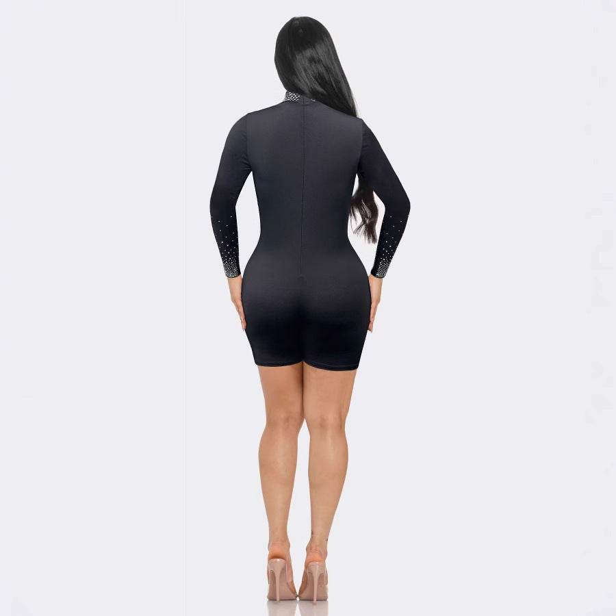 Hot Drilling Slim Fit Bodysuit - See-Through Elastic Women’s Romper - Buy Center