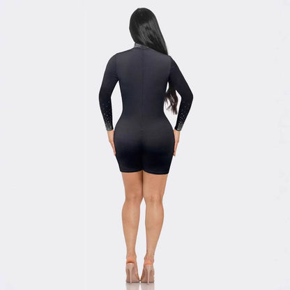 Hot Drilling Slim Fit Bodysuit - See-Through Elastic Women’s Romper - Buy Center
