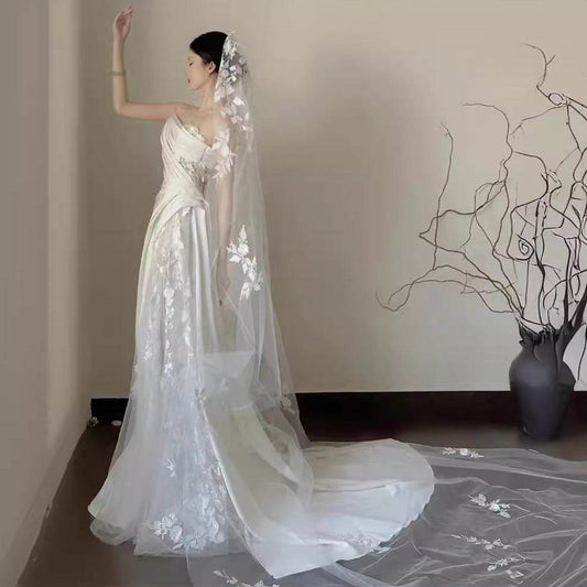 Elegant Satin Lace Fishtail Wedding Dress - Tube Top & Sleeveless Style - Buy Center