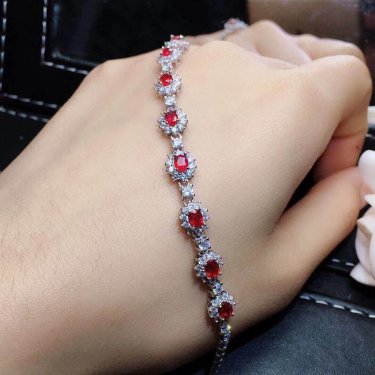 Buycenter Burmese Ruby Jewelry Set - Elegant Silver Necklace, Ring & Earrings - Buy Center