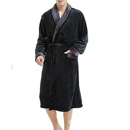 Men's Cotton Blend Bathrobe - Stylish Long Sleeve Nightgown in Black - Buy Center