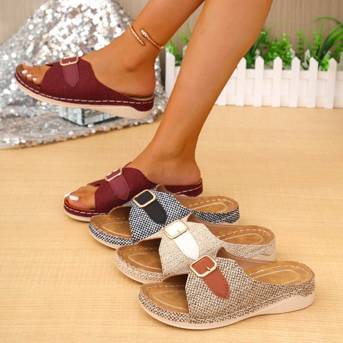 Buycenter Women's Summer Wedge Sandals - Peep-Toe Beach Shoes - Buy Center