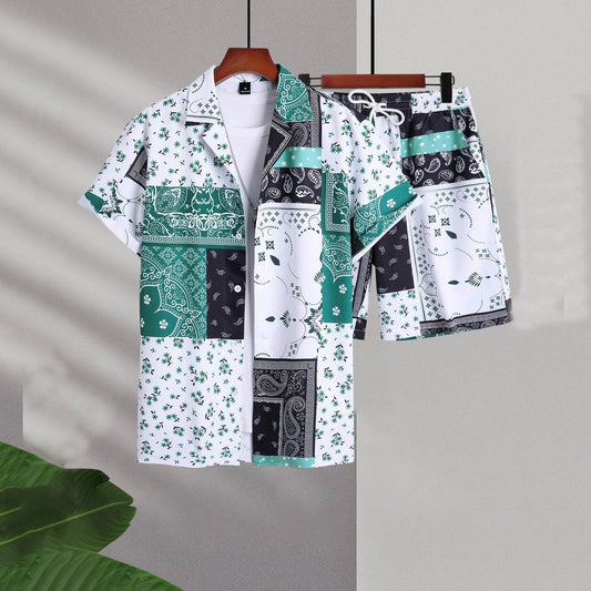 Buycenter Casual Shorts Cardigan Set for Men - Geometric Cotton Blend - Buy Center