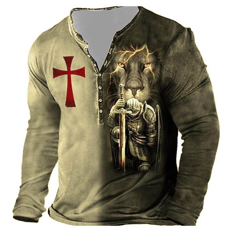 Men's Long-Sleeved Medieval T-Shirt - Stylish European Digital Print 2025 - Buy Center