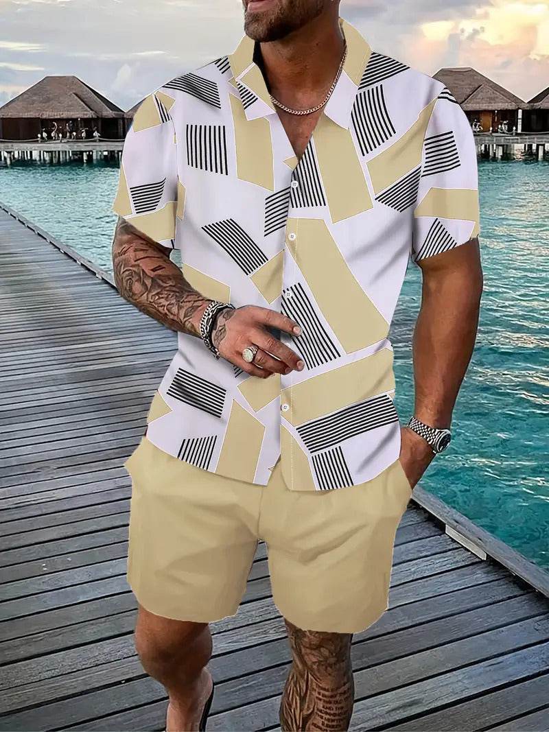 Men's Loose Casual Geometric Short Shirt - Lightweight & Breathable Summer Style - Buy Center