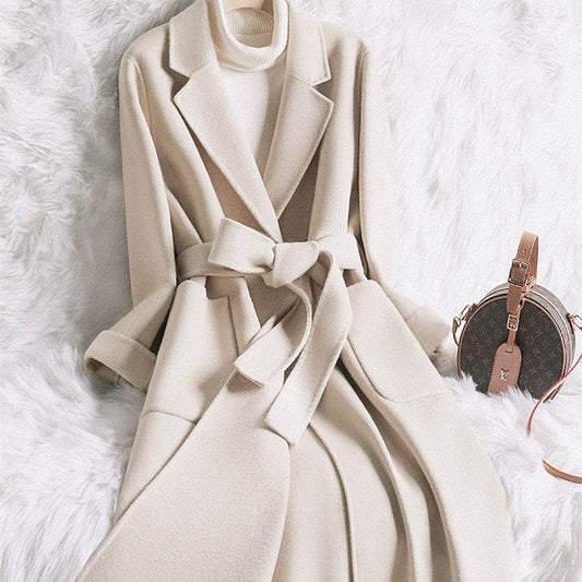 Buycenter Creamy-White Slim-Fit Woolen Coat for Women - Elegant Style - Buy Center