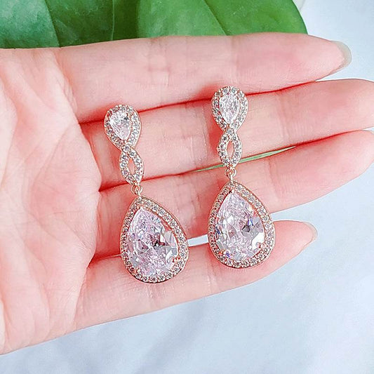 Buycenter Drop-shaped Bridal Earrings - AAA Zircon, Copper Geometry Design - Buy Center