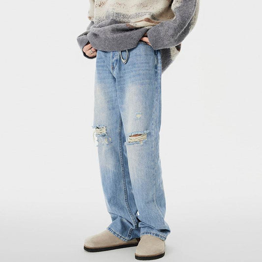 Buycenter Summer Ripped Wide-Leg Pants - Casual Straight Fit for Men - Buy Center