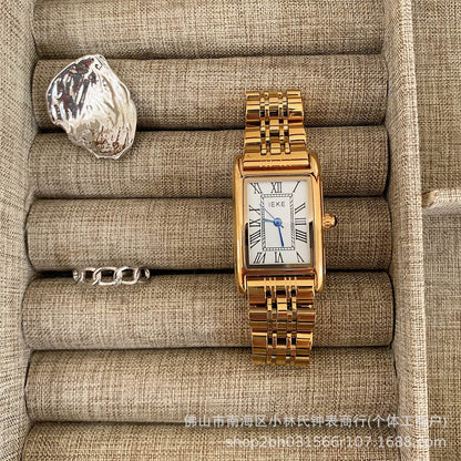 Buy Center Retro Women's Gold Dress Watch - Stylish Steel Belt Design - Buy Center