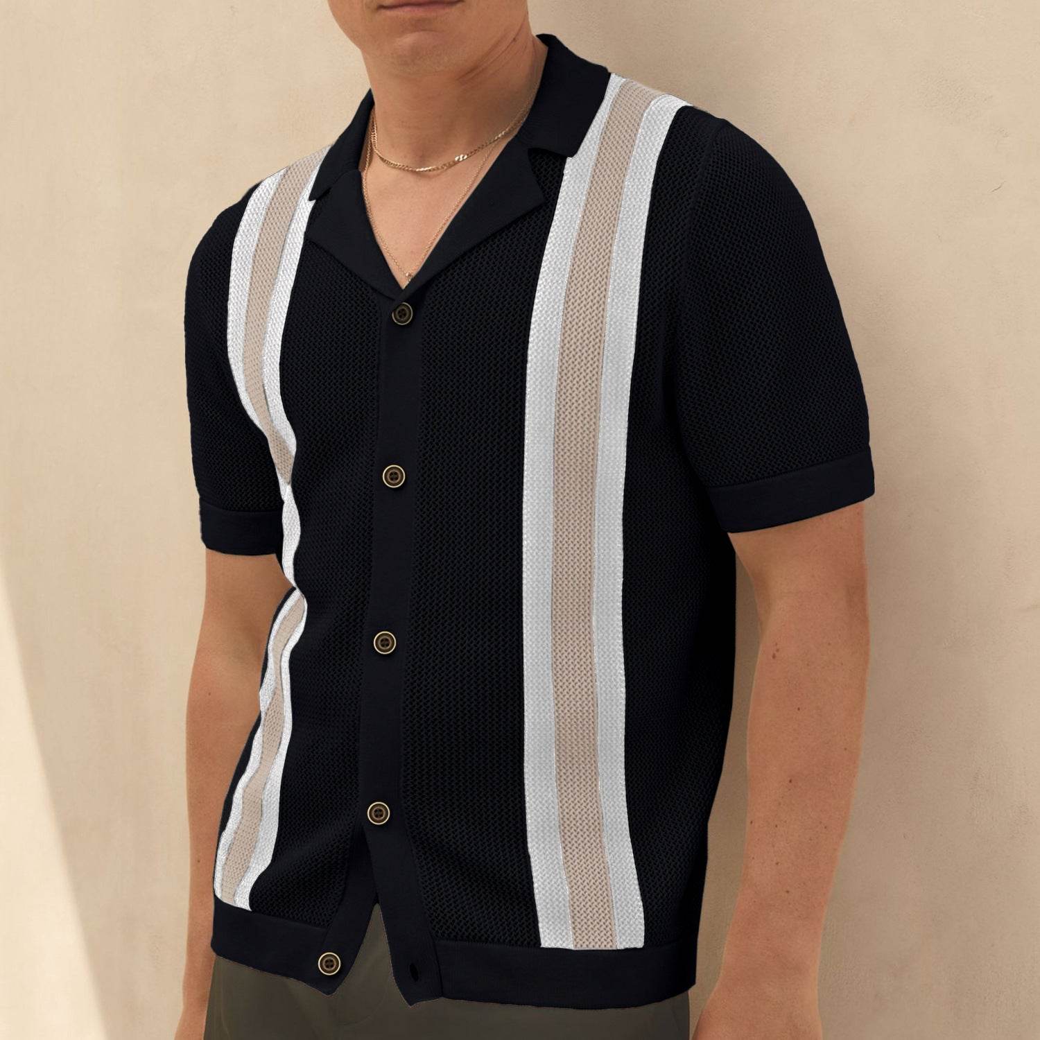 Men's Cuban Collar Knitted Cardigan - Casual Short Sleeve Tencel Style - Buy Center