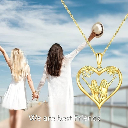 Buy Center Sunflower Heart Pendant Necklace - Gold Cross Chain for Women - Buy Center