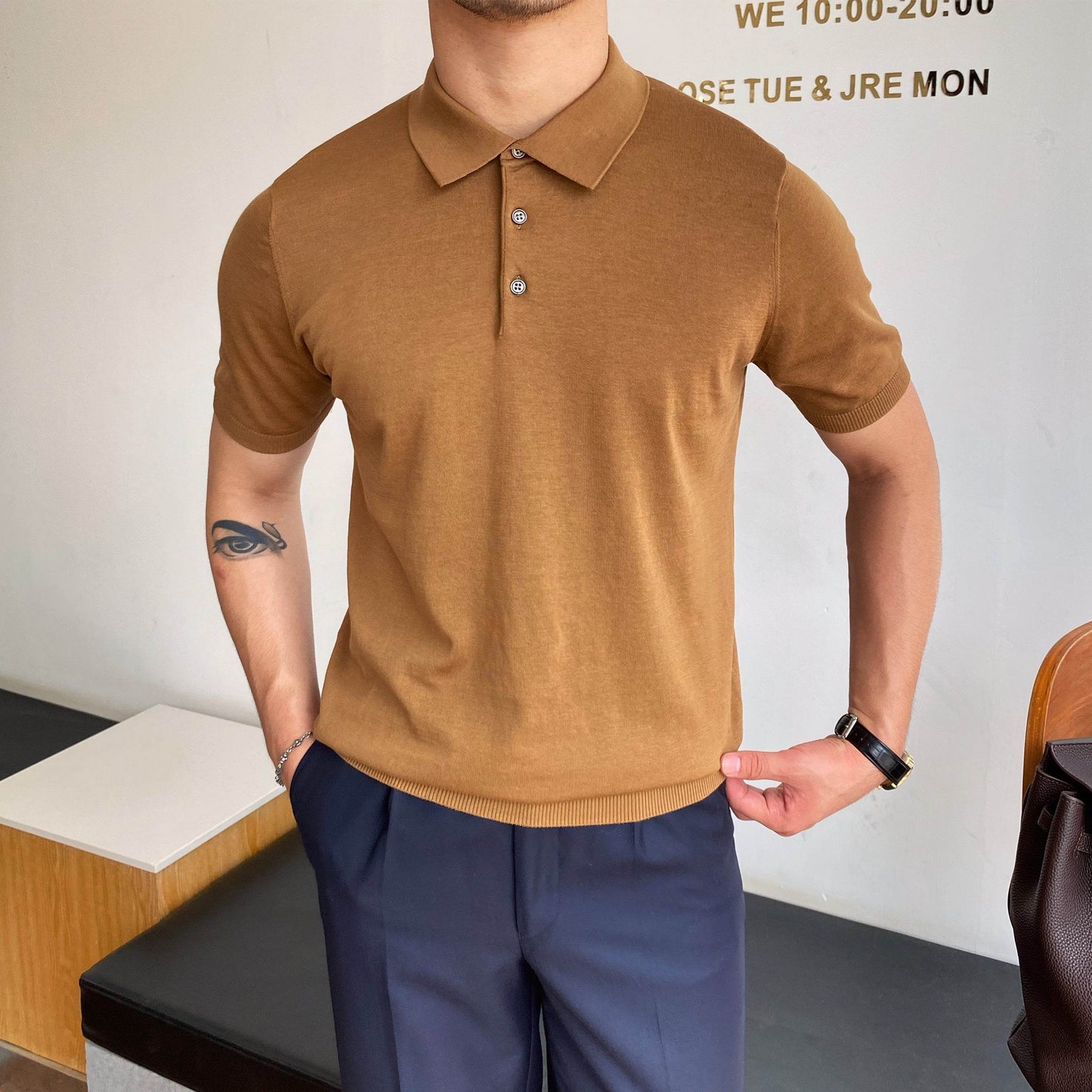 Buycenter Casual Men's Lapel Shirt - Slim Fit Short Sleeved Style - Buy Center