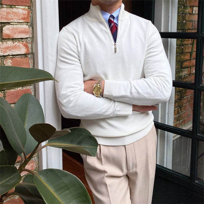 Buycenter Men's Zipper Knit Sweater - Stand-up Collar, Long Sleeves - Buy Center