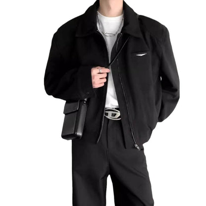 Autumn Winter Padded Shoulder Coat - Stylish Black Turn-Down Jacket - Buy Center
