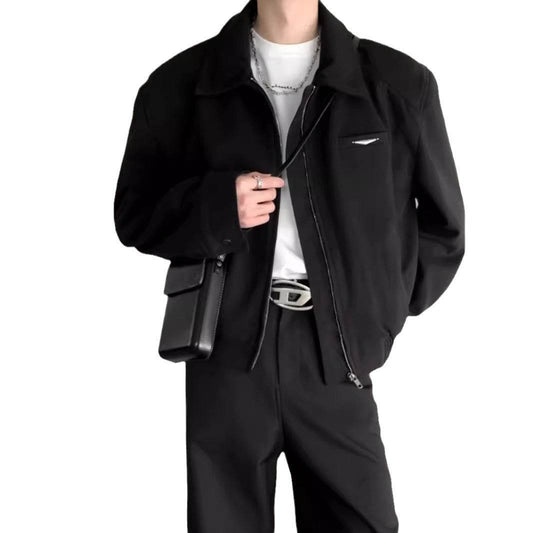 Autumn Winter Padded Shoulder Coat - Stylish Black Turn-Down Jacket - Buy Center
