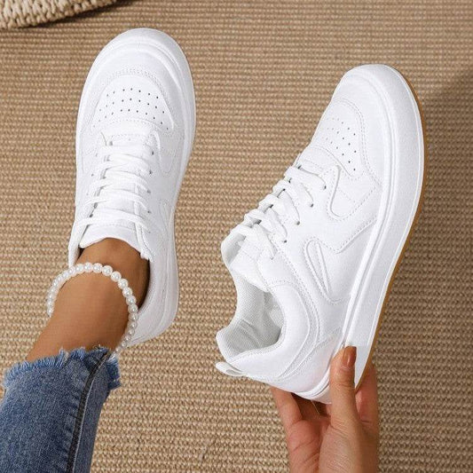 Spring Platform Sneakers for Students - White, Khaki & Lake Blue Flats - Buy Center