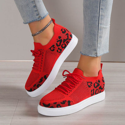 Buycenter Women's Casual Sports Flats - Leopard Print Flyknit Shoes - Buy Center
