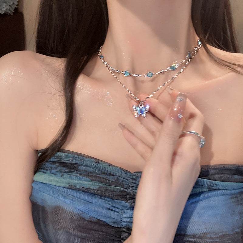Buy Center Double-Layer Butterfly Necklace - Stylish Clavicle Chain - Buy Center