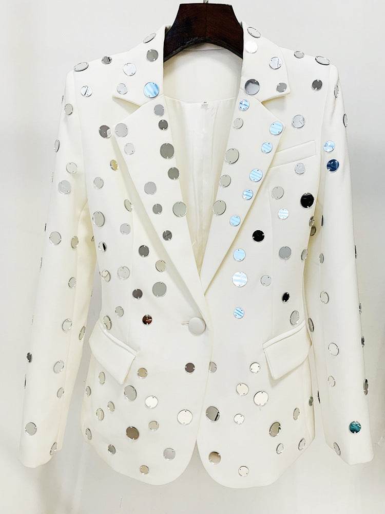 Buycenter Women's Round Mirror Beaded Suit Jacket - Stylish Cotton Trench Coat - Buy Center
