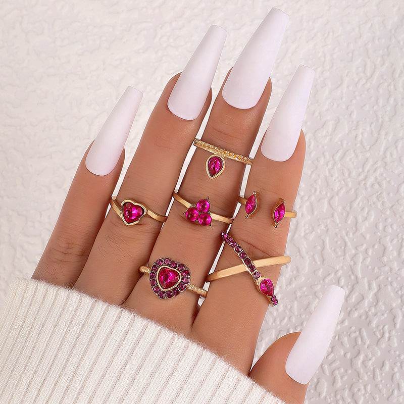 Buycenter Color Diamond Four-Piece Ring Set - Stylish Alloy Geometry - Buy Center