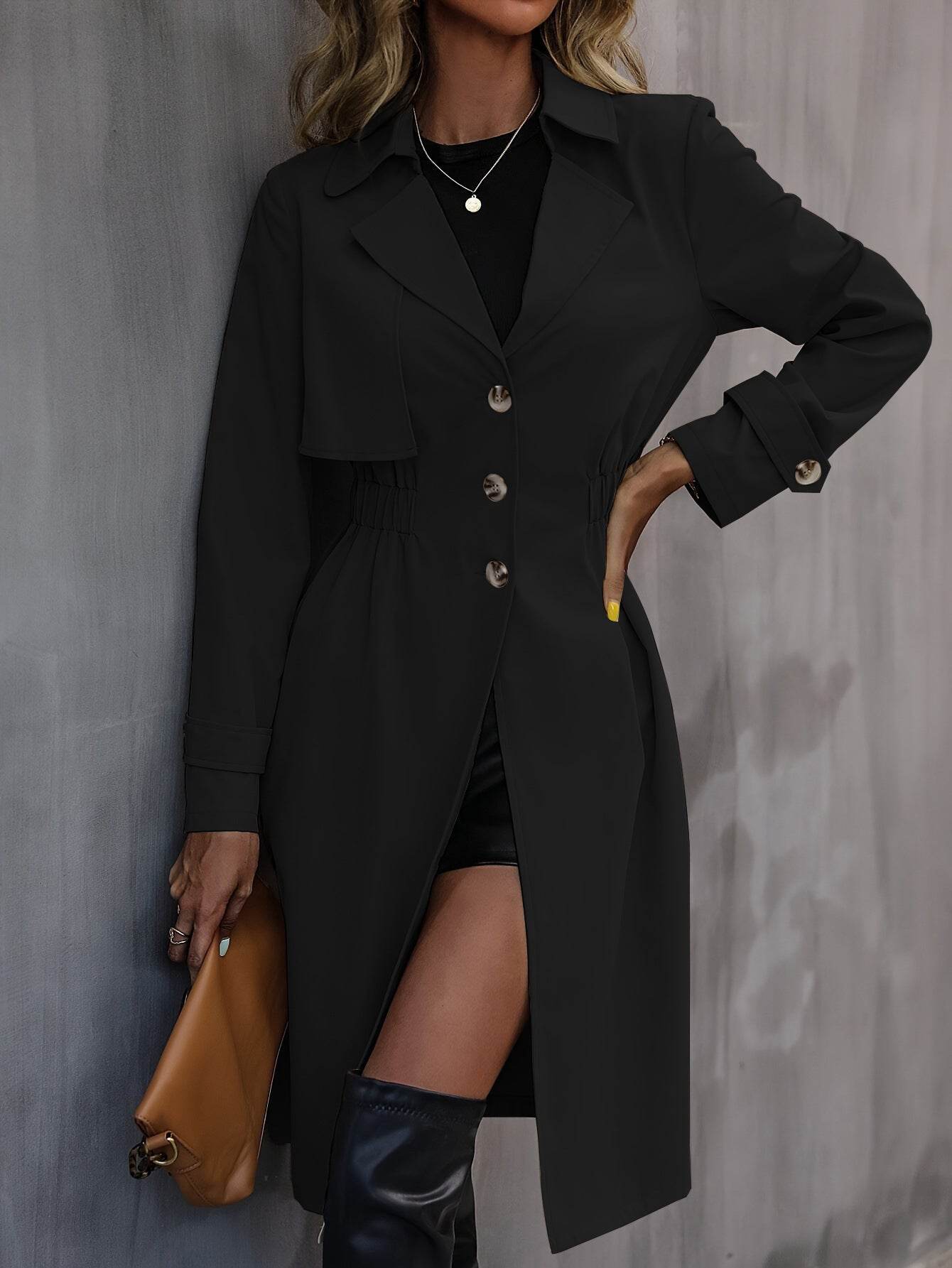 Long Waist Cotton Trench Coat - Stylish Women's Jacket in Khaki & Black - Buy Center