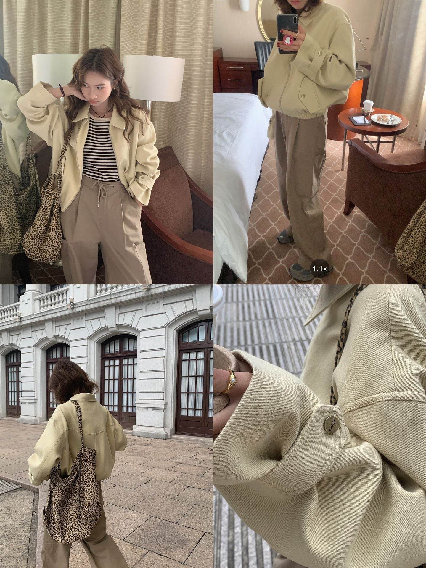 Casual Khaki Zipper Coat - Stylish Slimming Fit with Lapel Design - Buy Center
