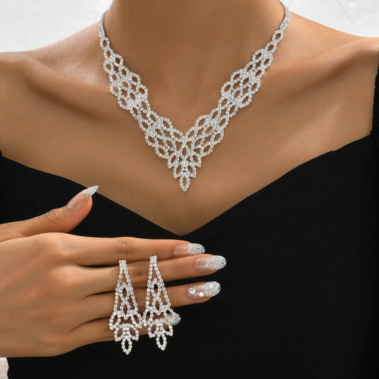 Silver Crystal Stone Necklace Set - Trendy Sun & Moon Jewelry for Women - Buy Center