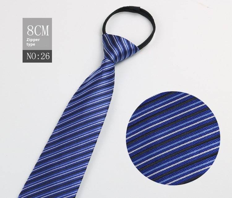 Black Striped Blue Business Tie - Lazy Zip Closure for Easy Wear - Buy Center