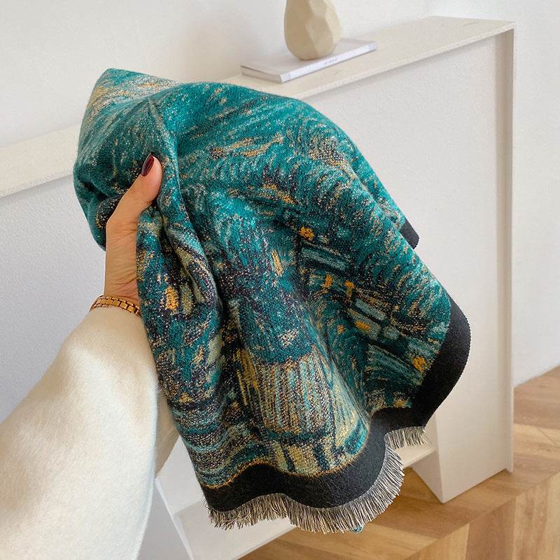 Artistic Autumn & Winter Scarf - Cashmere-like Shawl, Starry Sky Design - Buy Center