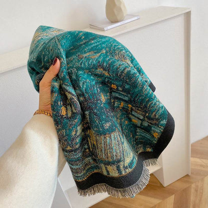 Artistic Autumn & Winter Scarf - Cashmere-like Shawl, Starry Sky Design - Buy Center