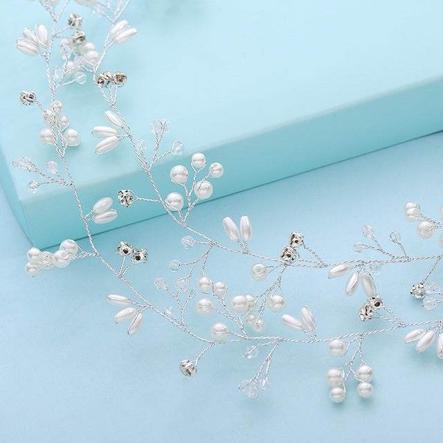 Elegant Bridal Hair Accessories - Crystal Pearl Long Hair Band for Weddings - Buy Center