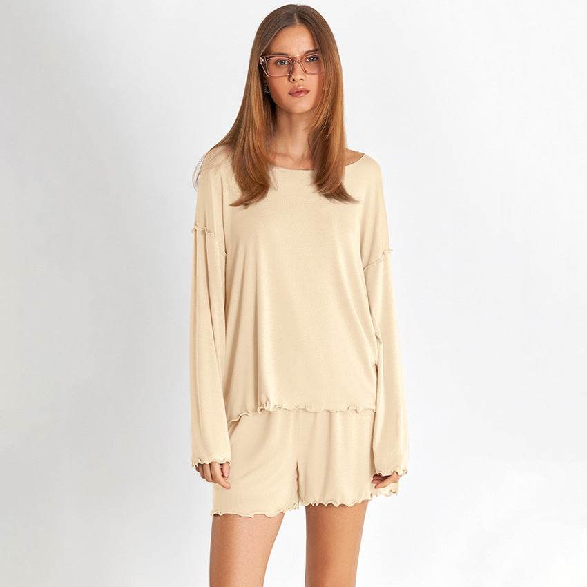 Comfortable Modal Pajamas Set - Long Sleeve Top & Shorts for Young Women - Buy Center