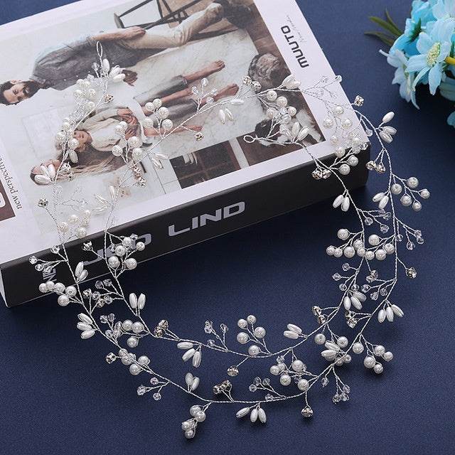 Elegant Bridal Hair Accessories - Crystal Pearl Long Hair Band for Weddings - Buy Center