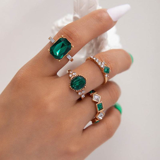 Buycenter Color Diamond Four-Piece Ring Set - Stylish Alloy Geometry - Buy Center