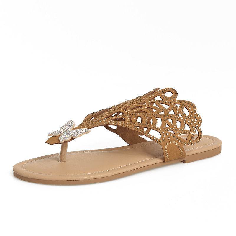 Buycenter Women's Rhinestone Flip-toe Sandals - Slip-on Flat Slippers - Buy Center