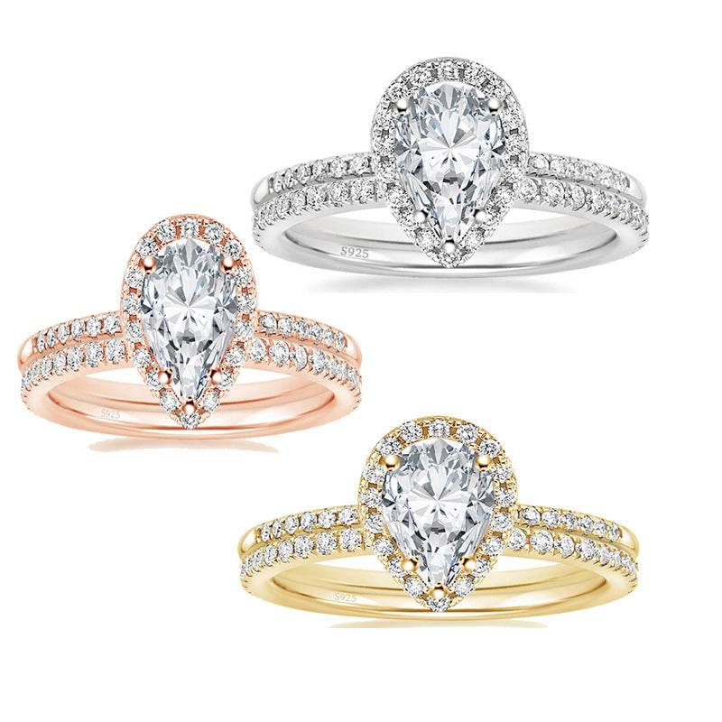 Buycenter S925 Water Drop Zircon Ring - Elegant Women's Jewelry, Multiple Sizes - Buy Center