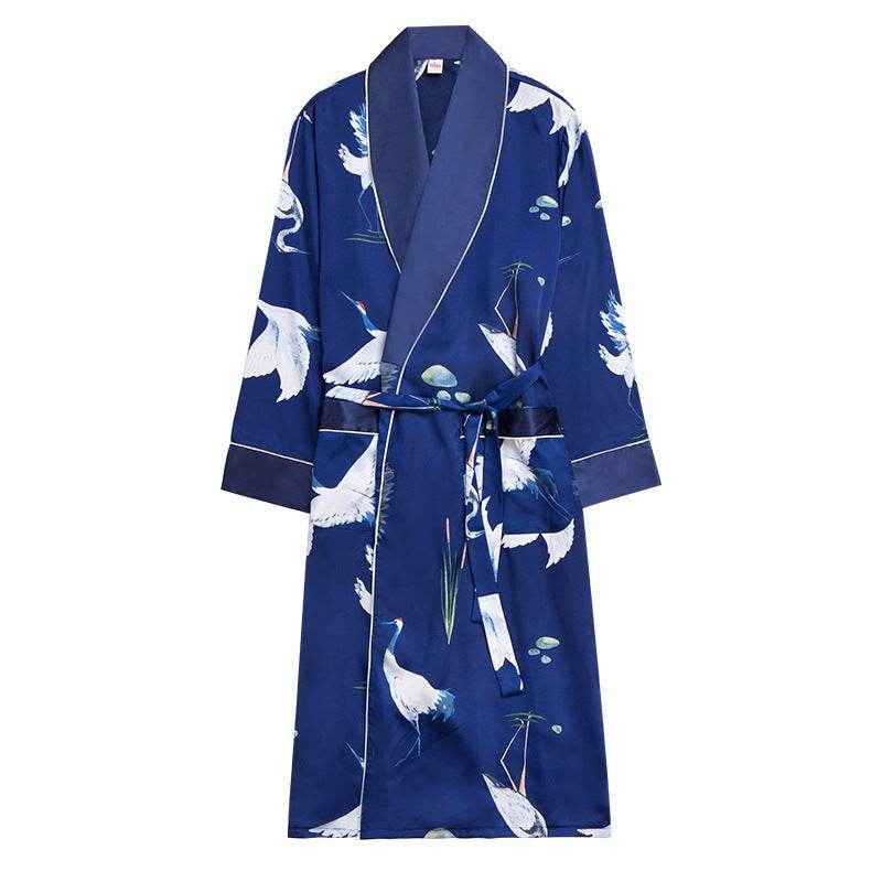Long-Sleeved Men's Silk Bathrobe - Comfortable Homewear for Relaxation