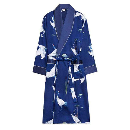 Long-Sleeved Men's Silk Bathrobe - Comfortable Homewear for Relaxation