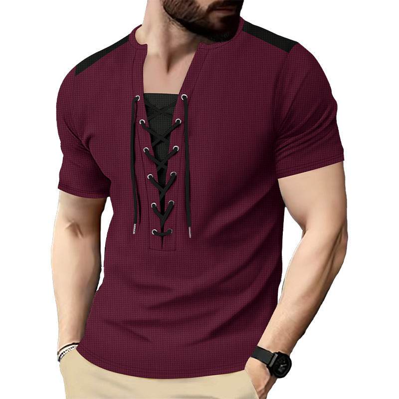 Buycenter Casual Multicolor Stitching Top - Round Neck, Short Sleeve - Buy Center