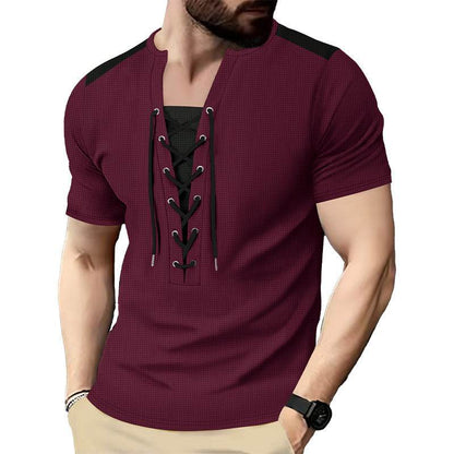 Buycenter Casual Multicolor Stitching Top - Round Neck, Short Sleeve - Buy Center