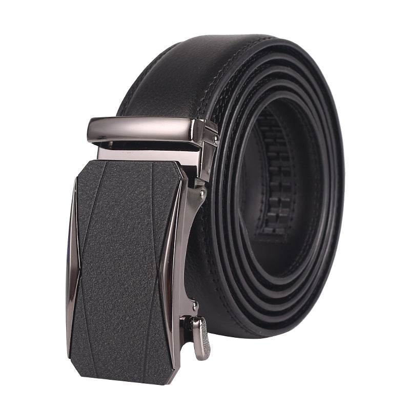 Men's Leather Automatic Buckle Belt - Two-Layer Cowhide, Embossed Style - Buy Center