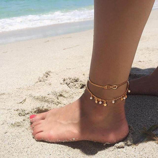 Women's Alloy Star Anklet - Elegant Double Circles Design 2025 - Buy Center