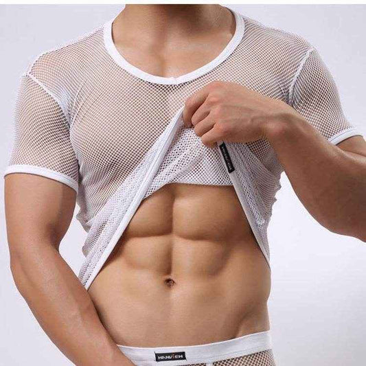 Men's Lightweight Mesh Tee - Slim Fit Round Neck, Stylish Design